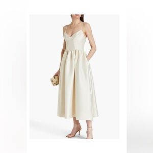 NWT. Nicholas Misty gathered satin midi dress. Off white. Ivory